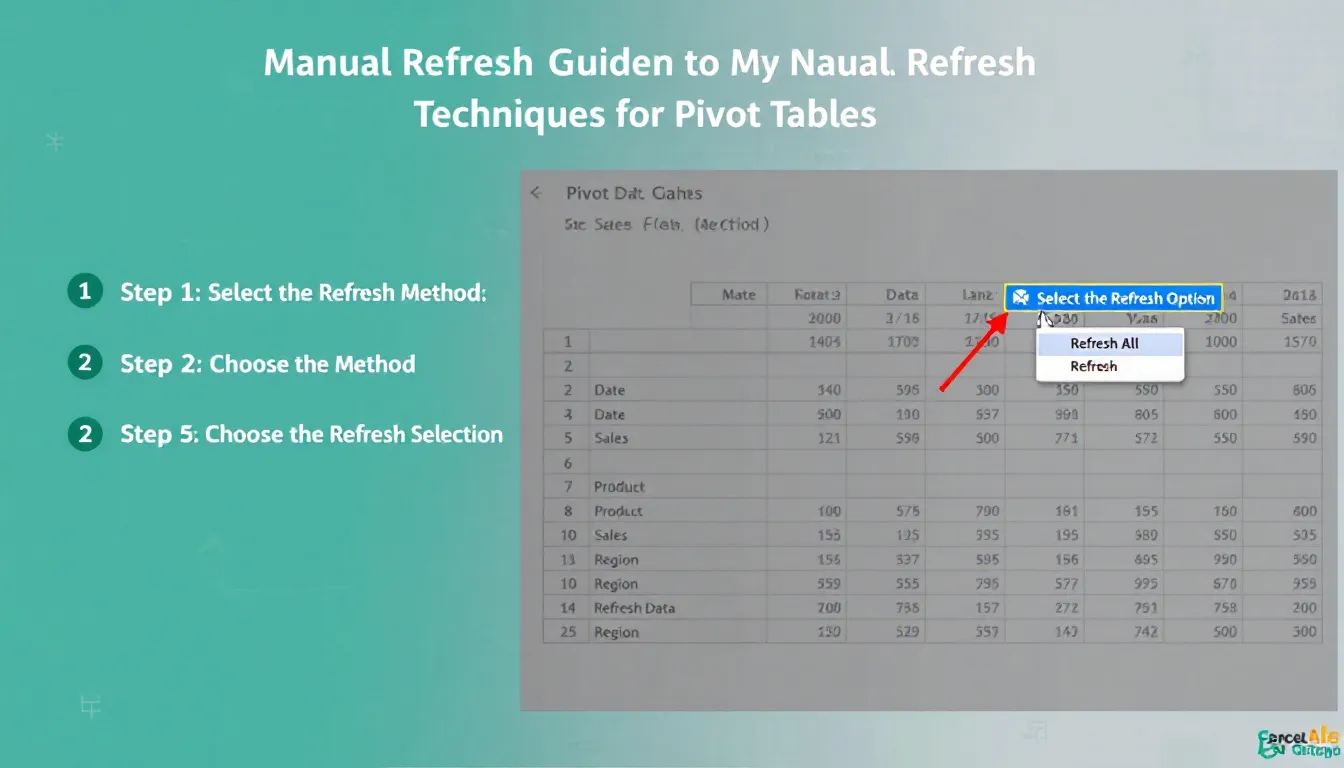 An Excel interface highlighting the manual refresh techniques for pivot tables.